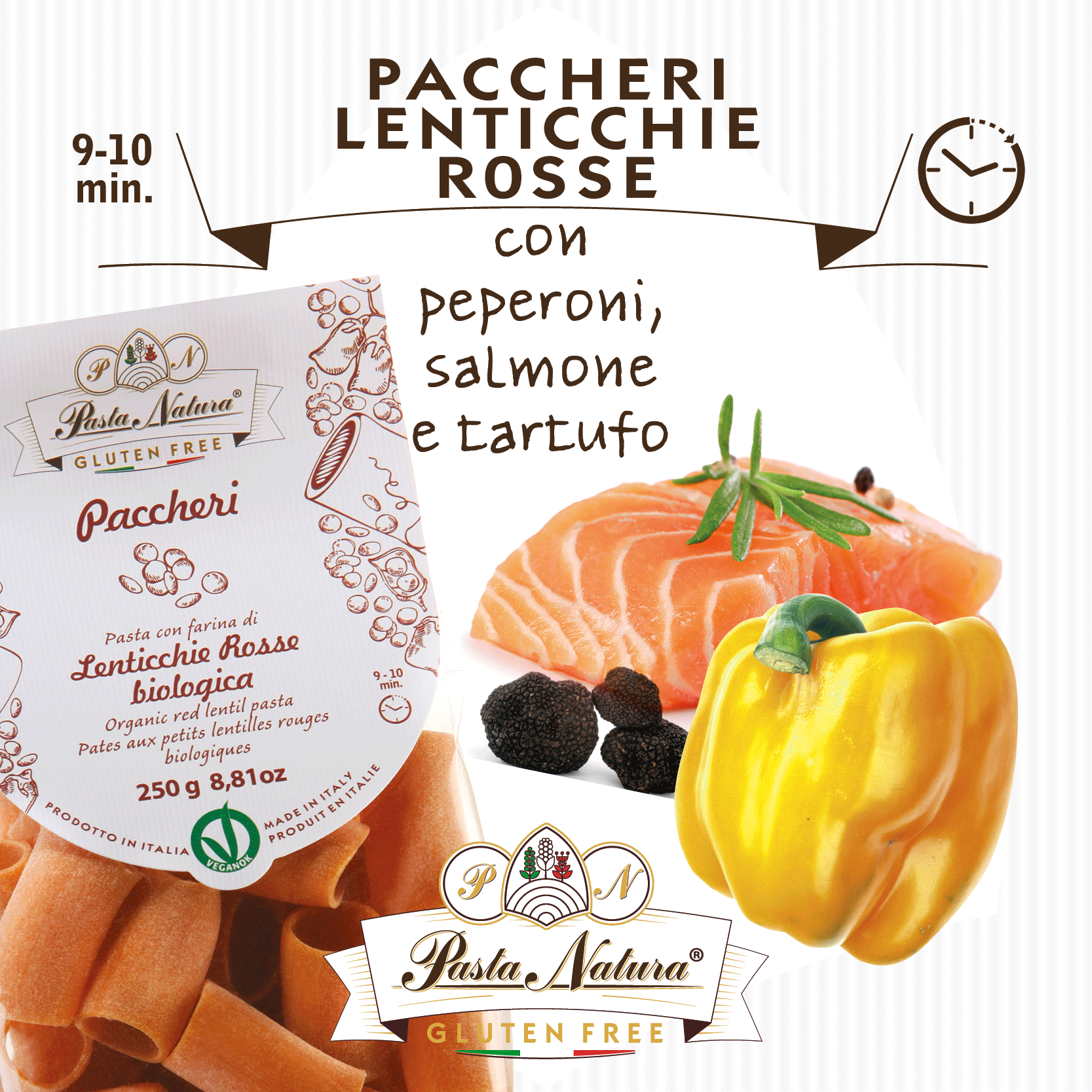 PACCHERI DI NATALE CON PEPERONI, SALMONE E TARTUFO 